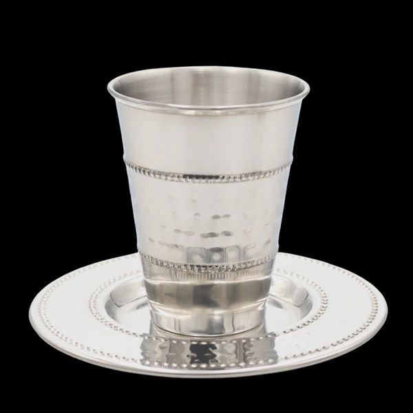 SSKC21 - Stainless Steel Kiddush Cup With Plate  Cup 3&quot; H 2.5&quot;
