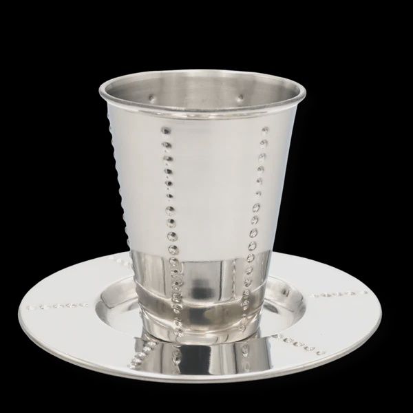 SSKC25 - Stainless Steel Kiddush Cup With Plate  Cup 3&quot; H 2.5&quot;