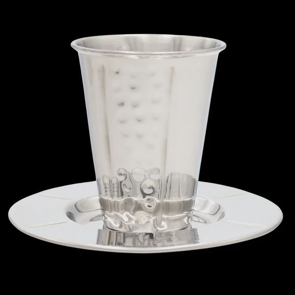 SSKC27 - Stainless Steel Kiddush Cup With Plate  Cup 3&quot; H 2.5&quot;