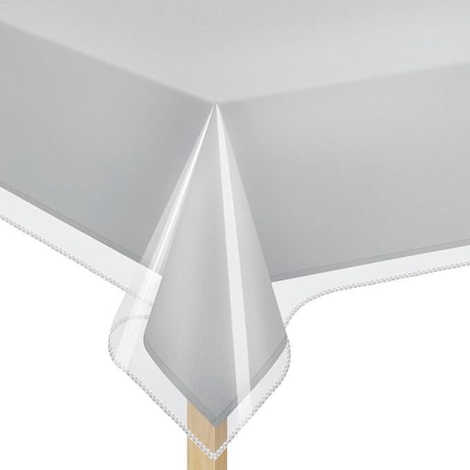 Clear Plastic Table Cover Protector 100% Waterproof Table Protector Crystal Clear Plastic Tablecloth Cover for Dining Table Heavy Duty Vinyl, 60&quot; x 90&quot; Rectangle