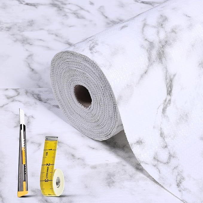 Drawer and Shelf Liner for Kitchen Cabinet Non Slip Waterproof, White Marble
