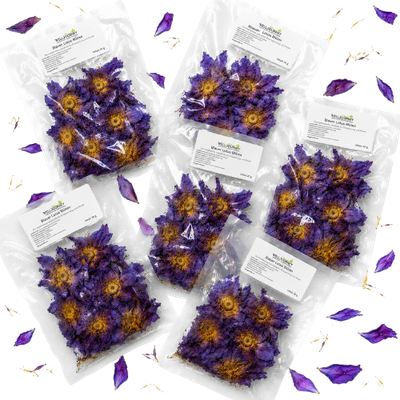 Vakuumierte Verpackungen mit violett-gelben Blauen Lotusblüten