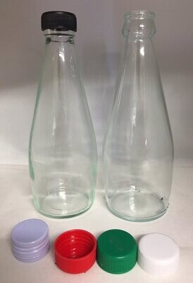 300mL Clear Glass Bowling Pin Shaped Bottle with 28mm Black Screw cap