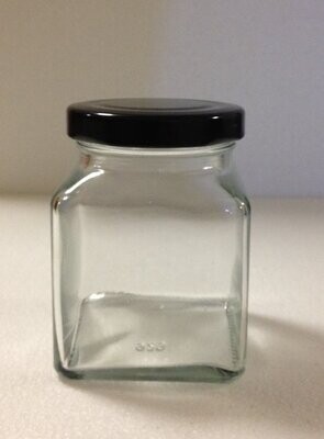 180ml or 6oz Square Sided Glass Jar with 58 mm Black Metal Twist Cap