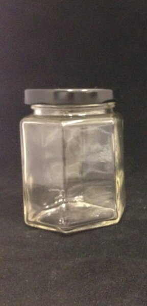 200 mL HEXAGONAL Glass Jar & FREE Black 58mm Metal Twist Cap (96 Pcs)