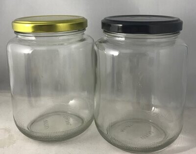810mL Clear Glass Jar with FREE 82mm  Black OR Gold Metal Twist Cap (24 Pcs)