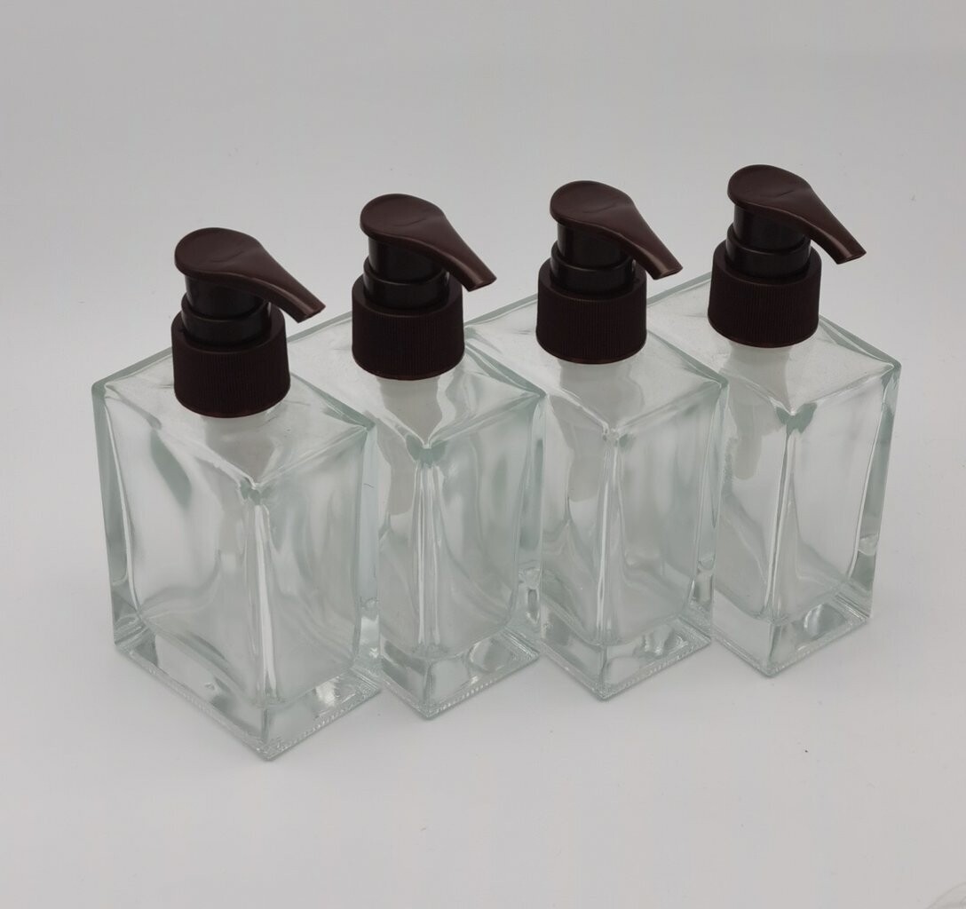 100mL Clear Rectangle Glass with Brown Lotion/Soap Pump