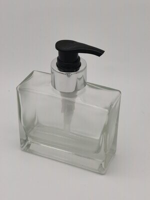 100mL Clear Rectangle Glass with Silver Collar Lotion/Soap Black Pump