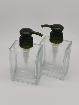 100mL Clear Rectangle Glass with Green Lotion/Soap Pump