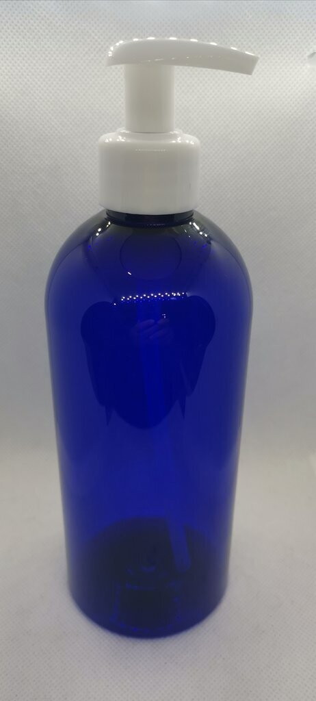 500mL Slender Cobalt Blue PET (Plastic) (Non Ribbed) 28/410 WHITE Lotion Pump 2mL Dispensing -