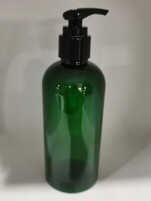 250mL GREEN l Boston PET(Plastic) Bottle with RIBBED 24mm BLACK Lotion Pump