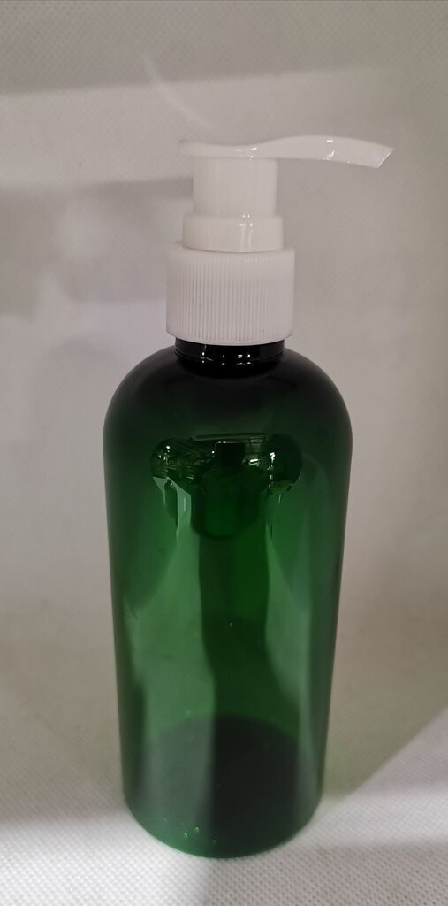 250mL Green PET(Plastic) Bottle with White ( Ribbed) 24mm LOTION PUMP