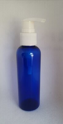125mL Cobalt Blue PET(Plastic) Bottle and White Lotion Pump