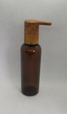 125 mL Amber PET (Plastic) Bottle with 24/410 Imitation Timber Lotion Pump -
