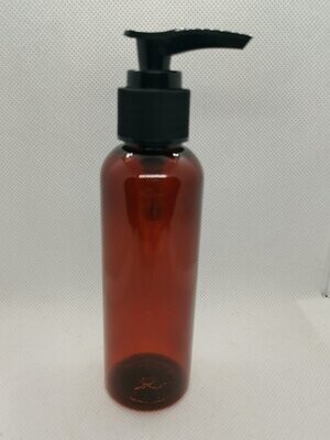 125 mL LIGHT Amber PET (Plastic) Bottle with 24/410 BLACK Lotion Pump