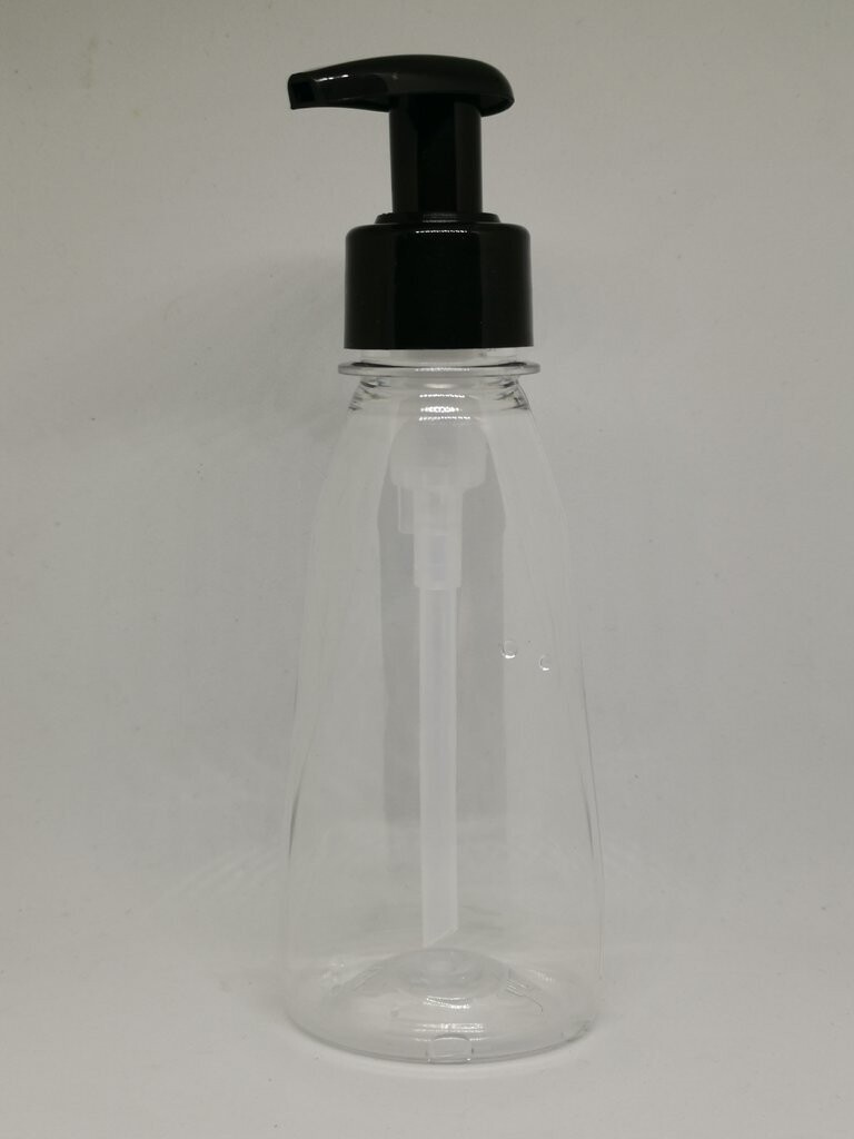 150mL Clear PET(Plastic) Bottle with 28/410 Black Non Ribbed 28mm Lotion Pump