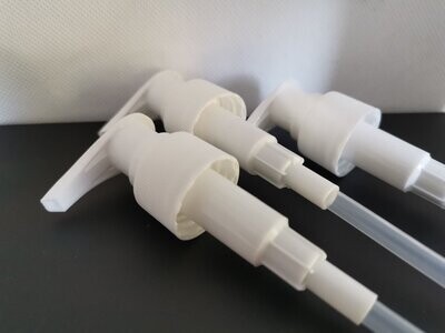 28mm WHITE Lotion Pumps (28/410 RIBBED) - 150mm Drawup Tube