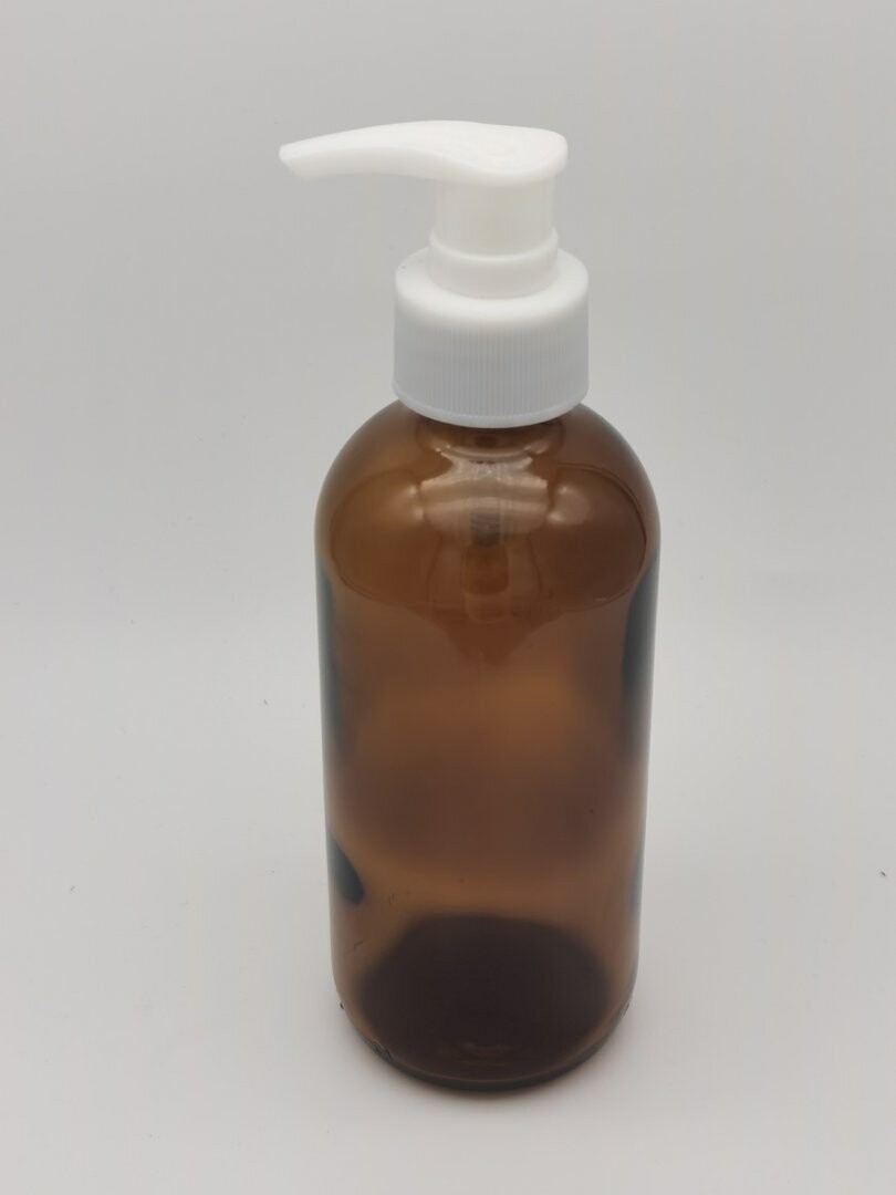 240mL Amber Glass with White (Ribbed) Lotion Pump