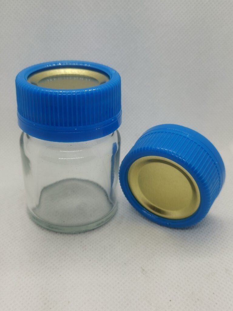 40ml Glass Straight Side Jar with FREE Blue and Gold Tamper Evident Cap BULK (231/Ctn)