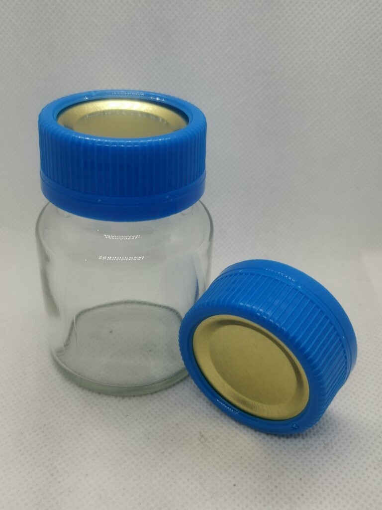 70ml Glass Straight Side Jar with FREE Blue and Gold Tamper Evident Cap - (147/Ctn)