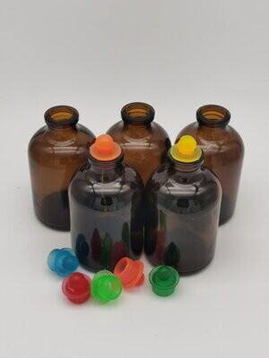 50ml AMBER Narrow Neck - Mini Bottle with Silicon Cap - Random Colours 84 Pcs/Slab