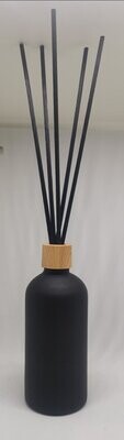 100 ml Matt Black Diffuser Bottle 18mm Imitation Timber Cap Plug & includes 50 Reed - Bulk 10 Sets
