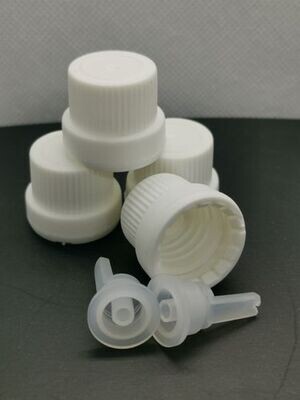 18mm WHITE Dripulator Tamper Caps (Euro Style) with Neck Insert FOR GLASS BOTTLES Only -