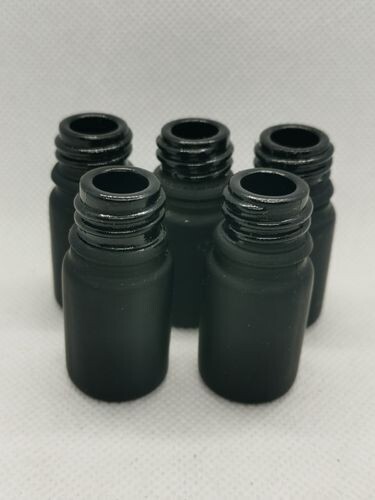 5ml Solid FROSTED BLACK Glass Boston 18mm Neck Bottle Only - BULK Pack of 63 Bottles