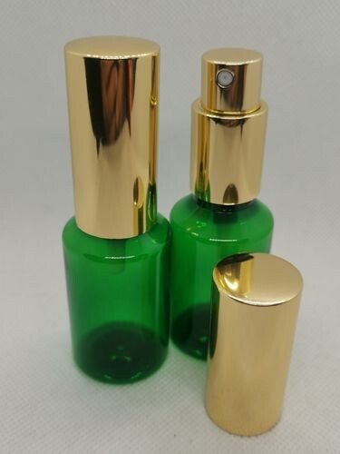 30ml GREEN PET (Plastic) with Shiny Gold Atomiser - PACK of 10