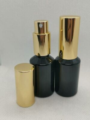 30ml BLACK PET (Plastic) with Shiny Gold Atomiser - PACK of 10