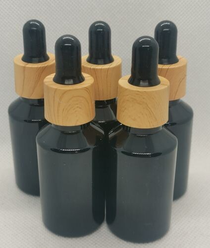 30mL PET(Plastic) BLACK Bottle Immitation Timber Cap BLACK Teat + Dropper - 20 Pcs (Pre-Assembled)