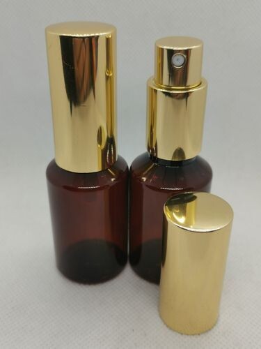 30ml Amber PET (Plastic) with Shiny Gold Atomiser - PACK of 10
