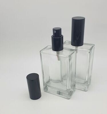 100ml Clear Glass Rectangle Perfume Bottle with 18mm GLOSS BLACK Atomiser - Single Buy