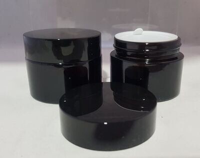 50g Amber Glass QUALITY Balm Pot with Caska Seal & BLACK Screw Cap