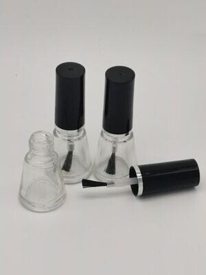3mL Clear Conical Glass Nail Polish with Black Overcap and Brush - BULK Pack 10 Pcs