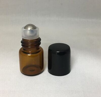 1ml Amber Glass Rollon with Metal Roller Ball (White Housing) and Black Cap - PACK of 72 Pcs