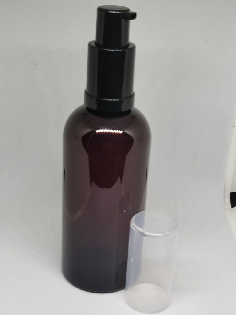 250mL AMBER Plastic(PET) Boston Bottle with Black Foamer with Clear Overcap - BULK 10 Pcs