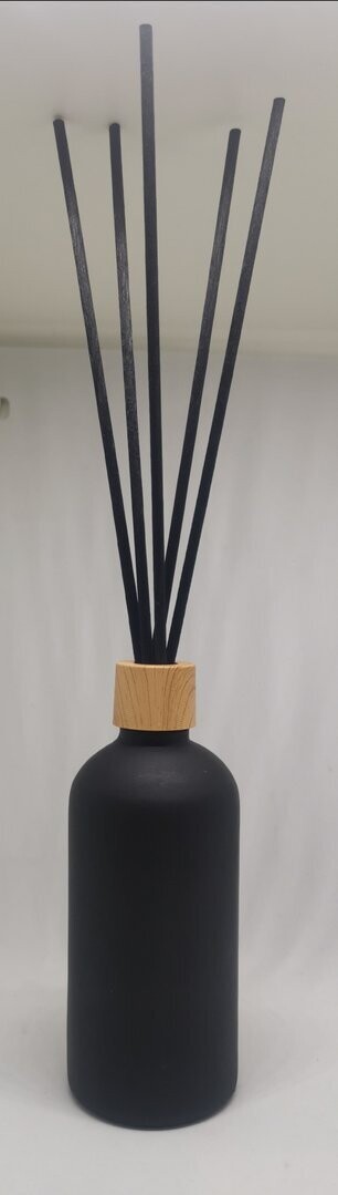 100 ml Matt Black Diffuser Bottle 18mm Imitation Timber Cap Plug & includes 50 Reed - Bulk10 Sets