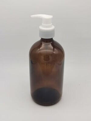 450mL Amber Glass with White (Ribbed) Lotion Pump - Bulk 10 Pcs