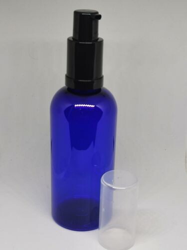 250mL COBALT BLUE Plastic(PET) Boston Bottle with Black Foamer with Clear Overcap - BULK 10 Pcs