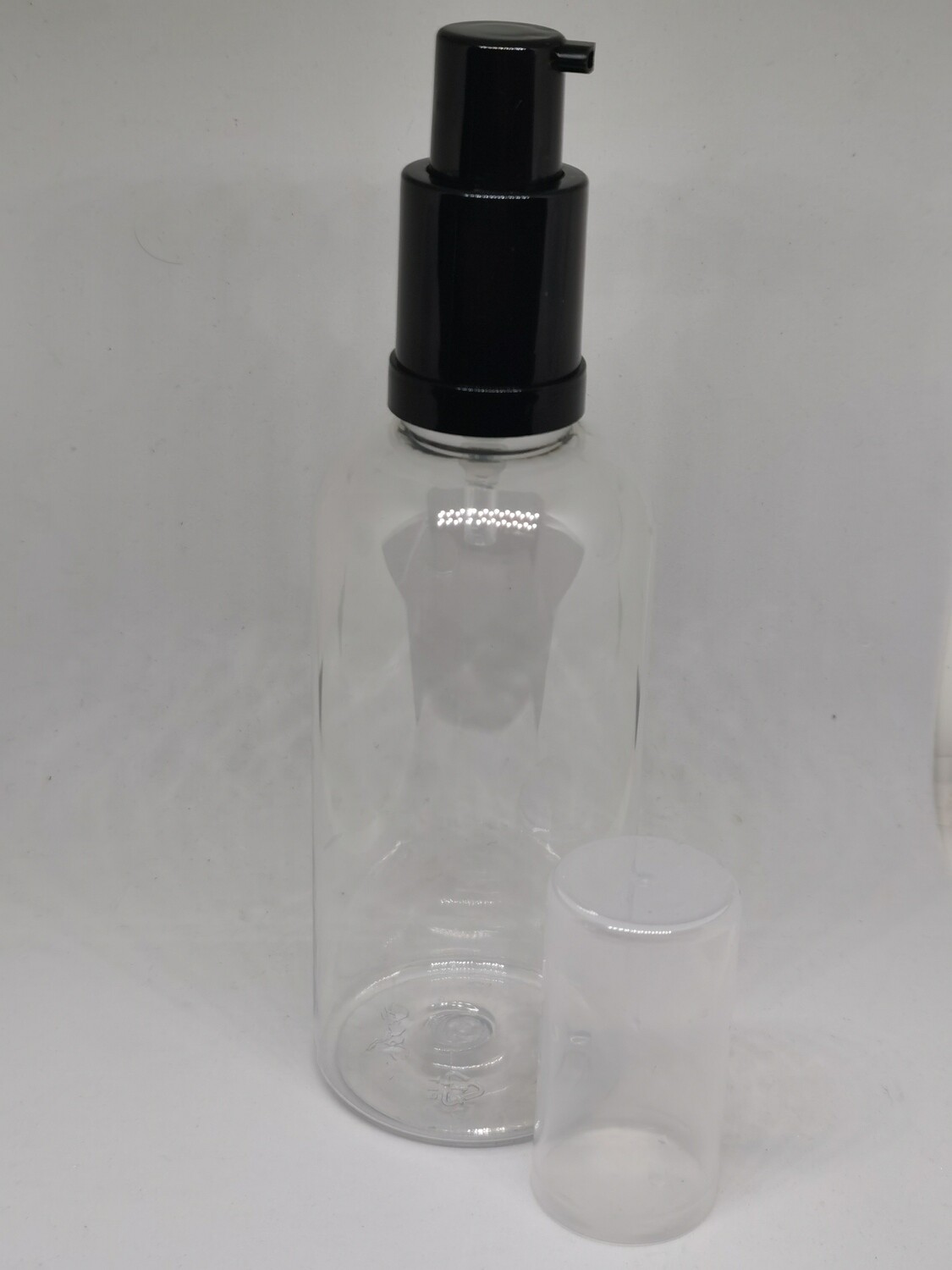250mL CLEAR Plastic(PET) Boston Bottle with Black Foamer with Clear Overcap - BULK 10 Pcs