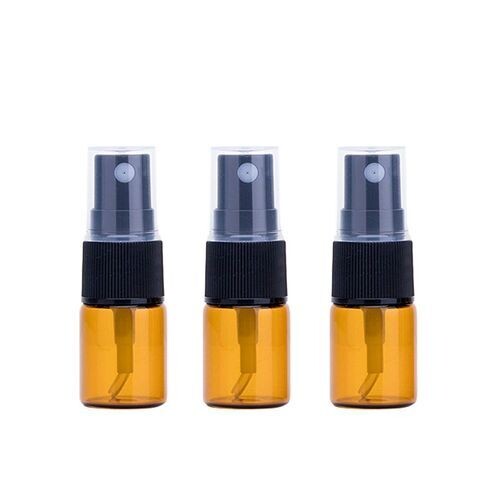 5ml Amber Glass Spray Bottle With Black Fine Mist Sprayer Bottle Vial For Essential Oil- Pack of 5