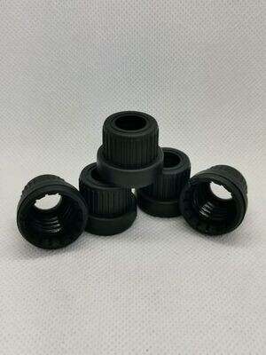18mm BLACK Tamper Evident Caps (Euro Style) for Droppers (Cap Only)