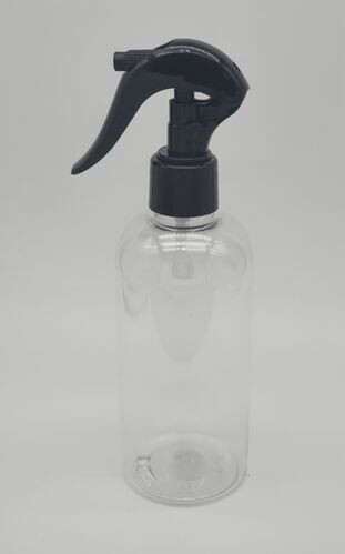 250mL Clear SQUAT BOSTON PET (Plastic) with 24/410 BLACK Trigger Spray