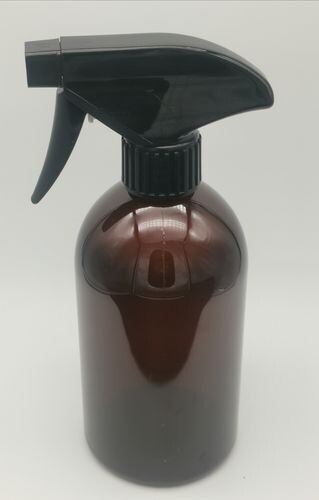 500mL AMBER Squat Boston PET (Plastic) Bottle with 28/410 Black 28mm Trigger Spray Head