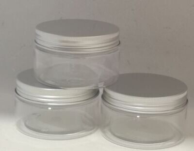 100mL Clear PET (Plastic) Balm Cream Pots with Silver Metal Screw Cap