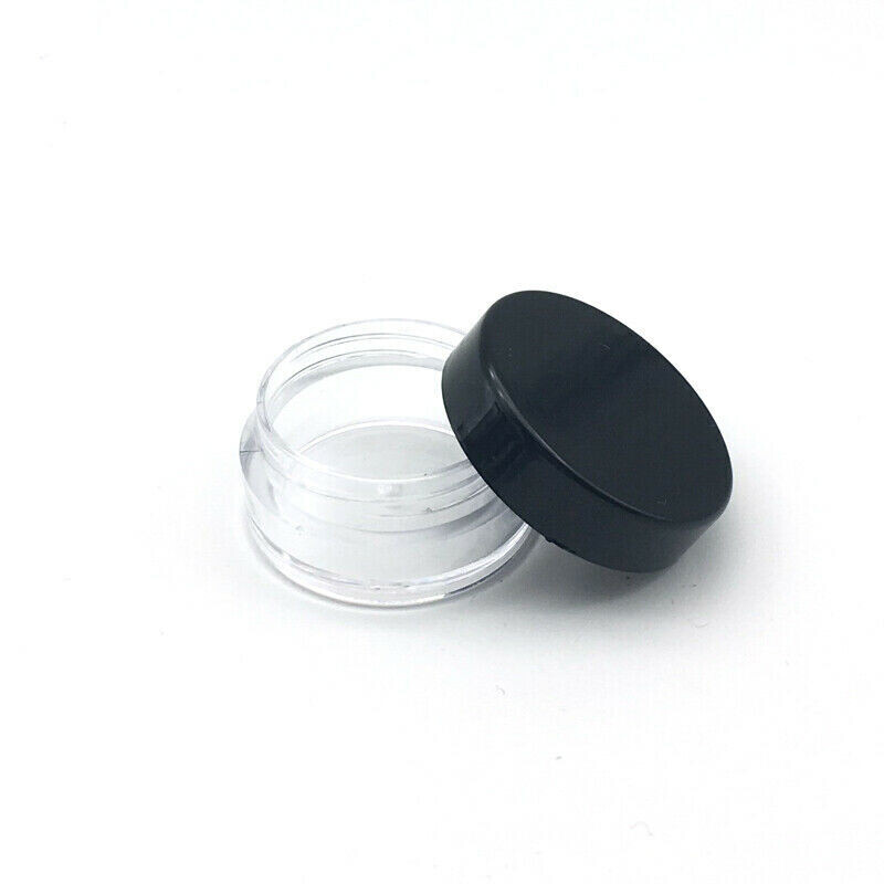3gm Round Clear Sample and Black Cap Cosmetic Face Cream Lip Balm Plastic Containers - PACK of 50