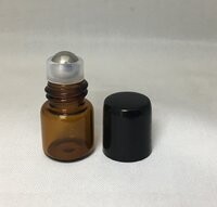 1ml Amber Glass Rollon with Metal Roller Ball (Natural Housing) and Black Cap