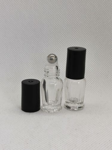 3ml Clear Flint Fluted Glass Rollon with Metal Roller Ball and Black Cap