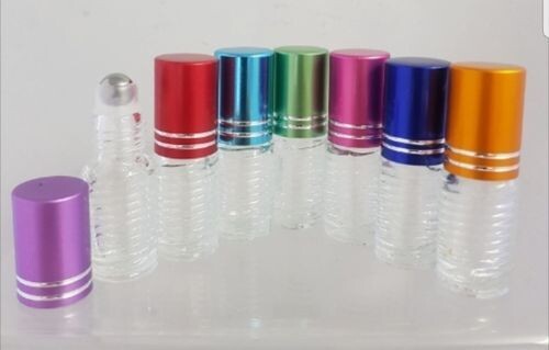 3ml Glass Roller with Metal Roller - 12 Pack (Random Coloured Cap) Swirl Glass Pattern